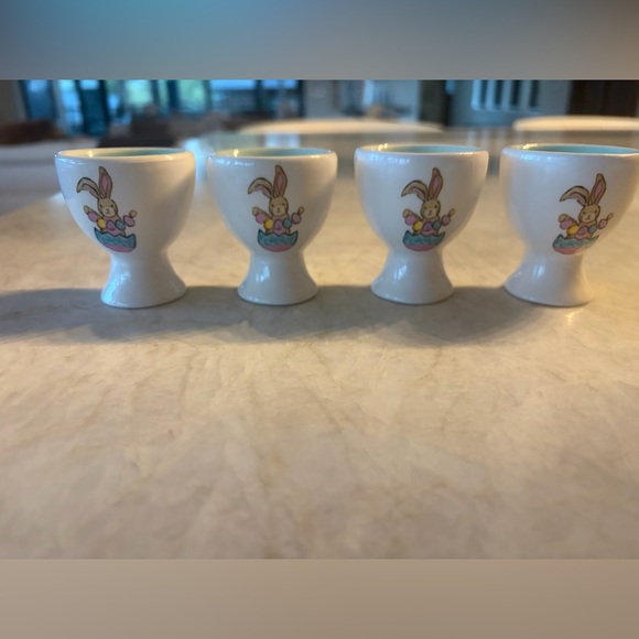 Easter Bunny White Ceramic Egg Cups, Like New - Picture 1 of 4
